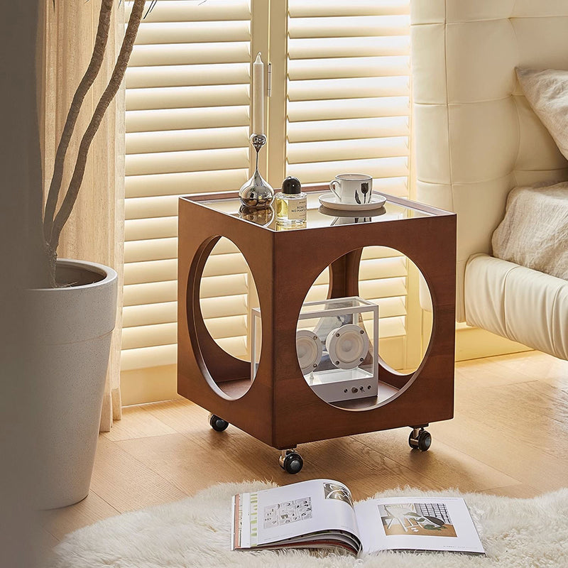 Zeitgenössischer nordischer quadratischer Holzcouchtisch 2-stufig für das Wohnzimmer 