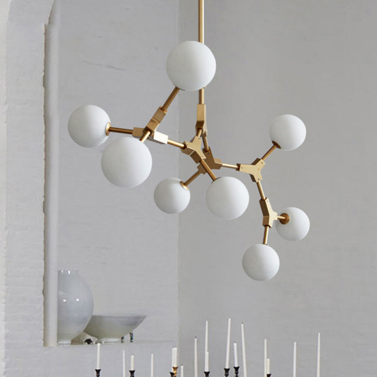 Contemporary Scandinavian Branches Magic Bean Orb Glass Iron 6/8 Light Chandelier For Bedroom