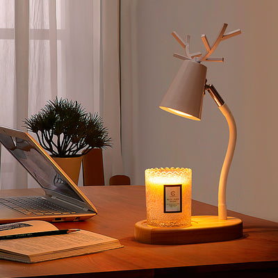 Lámpara de mesa ajustable de cera derretida de 1 luz con base de madera maciza y astas de hierro creativas japonesas 