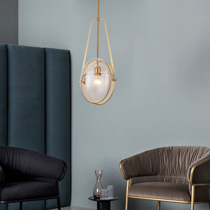 Moderne minimalistische klare Glas-Oval-Edelstahl-1-Licht-Pendelleuchte für das Wohnzimmer 