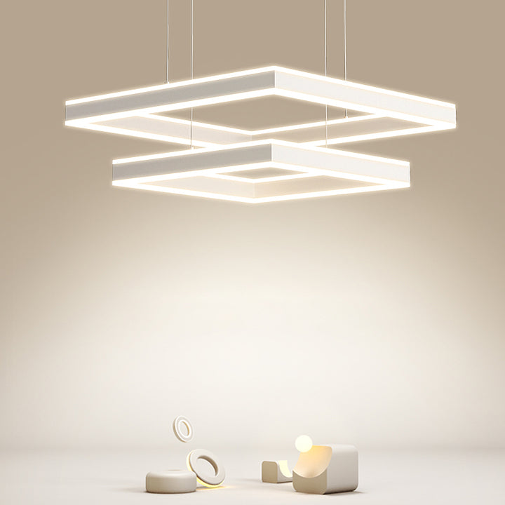 Moderne minimalistische quadratische Eisen-LED-Kronleuchter für das Wohnzimmer 