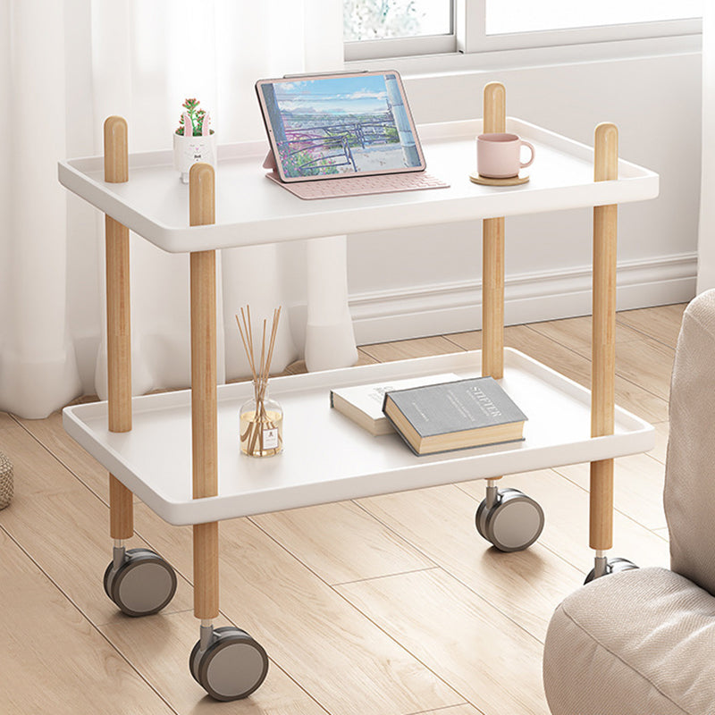 Table basse moderne minimaliste carrée en PP avec plateau en bois massif et métal à 2 étagères pour salon 