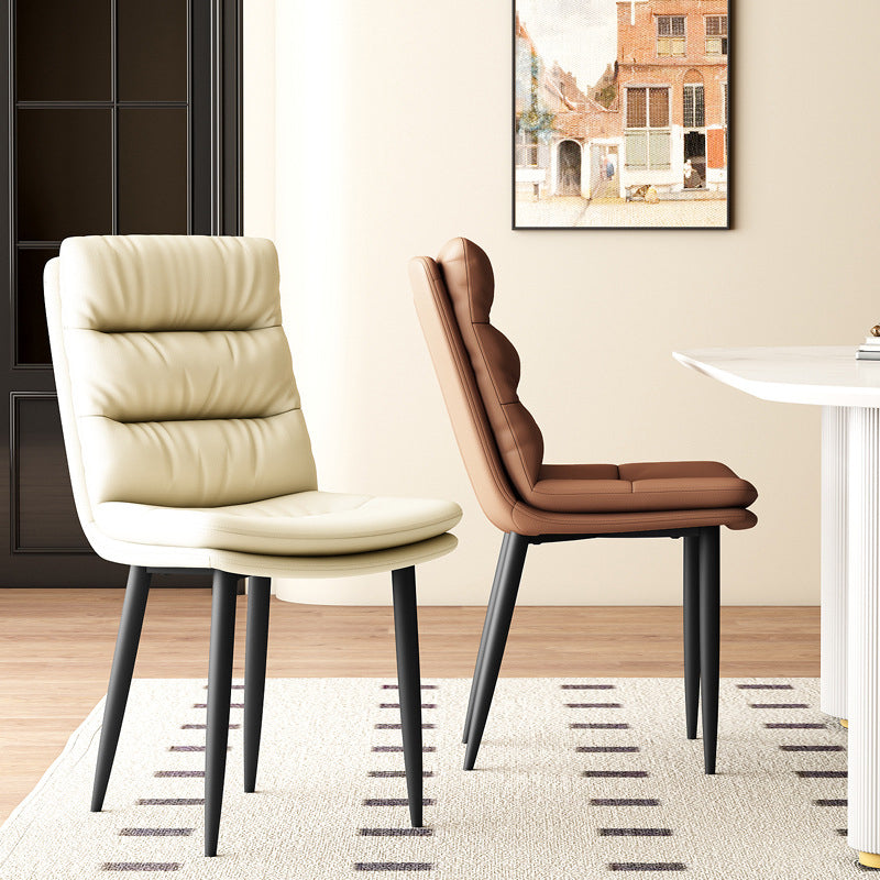 Modern Minimalist Rectangular Microfiber Leather Carbon Steel Dining Chair Backrest Armless For Dining Room