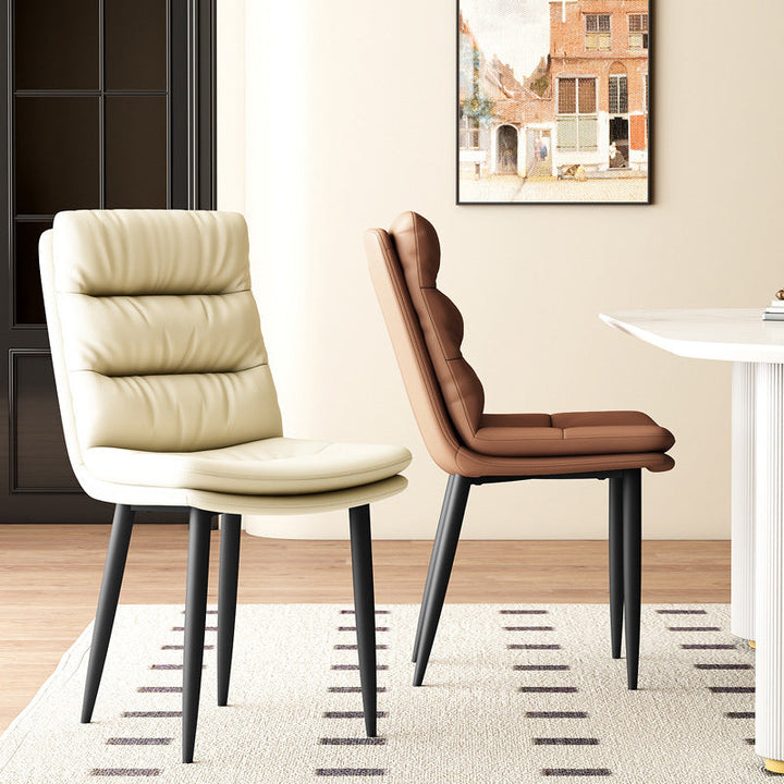 Modern Minimalist Rectangular Microfiber Leather Carbon Steel Dining Chair Backrest Armless For Dining Room