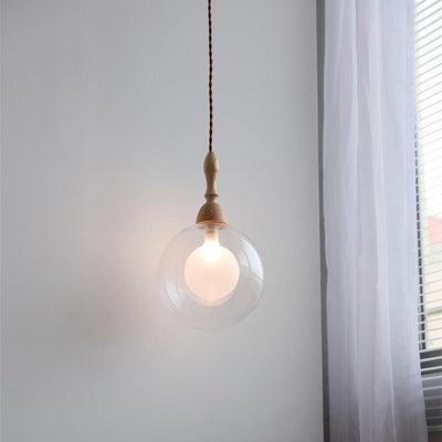 Lámpara colgante de 1 luz de vidrio y madera con forma de orbe japonés tradicional para sala de estar 