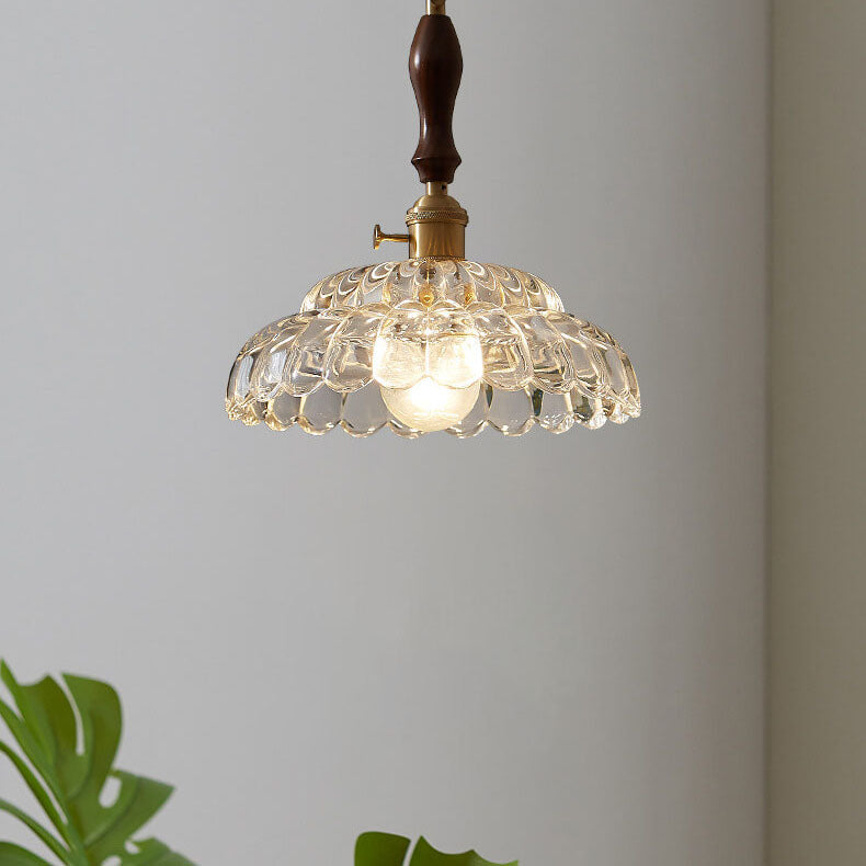 Moderne französische minimalistische Glasblumenform 1-Licht Pendelleuchte 
