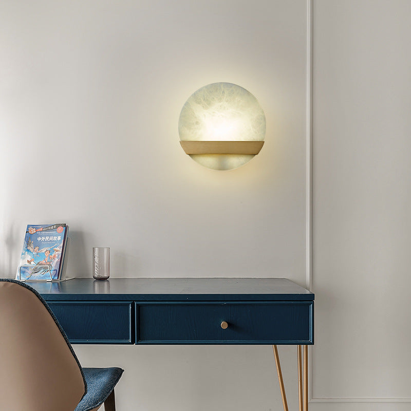 Zeitgenössische Luxus Kupfer Marmor Runde V Brief LED Wand Leuchte Lampe Für Flur 