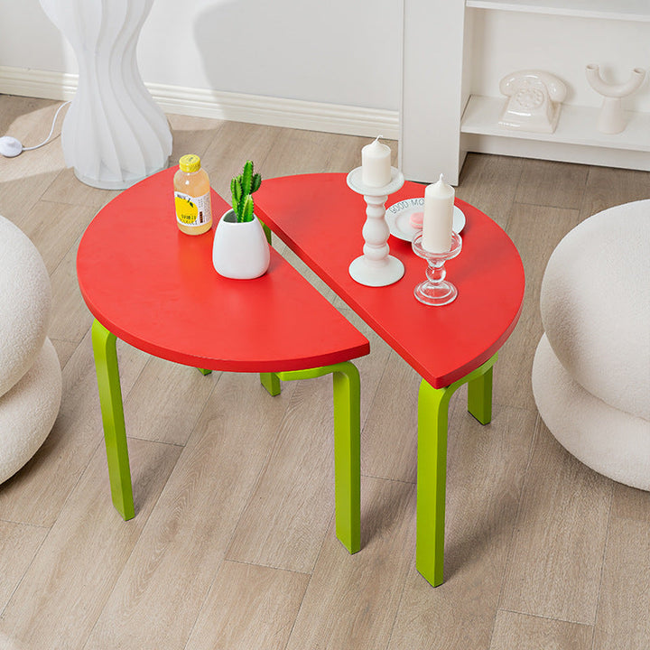 Contemporary Creative Half Round Multi-Layer Wood Panel Coffee Table For Living Room