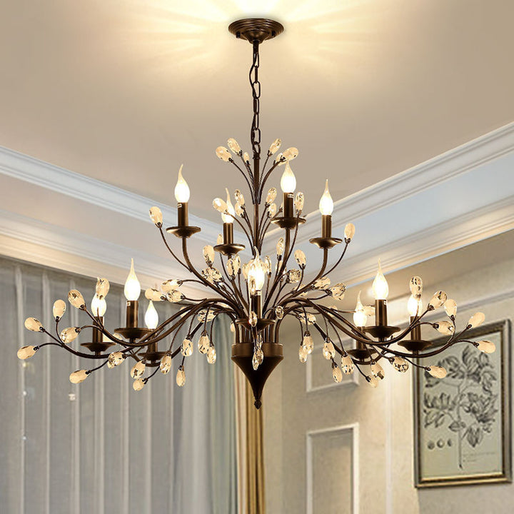 Chandelier Vintage Rustique en Fer Noir Candelabra 3/6/9/12 Lumières 
