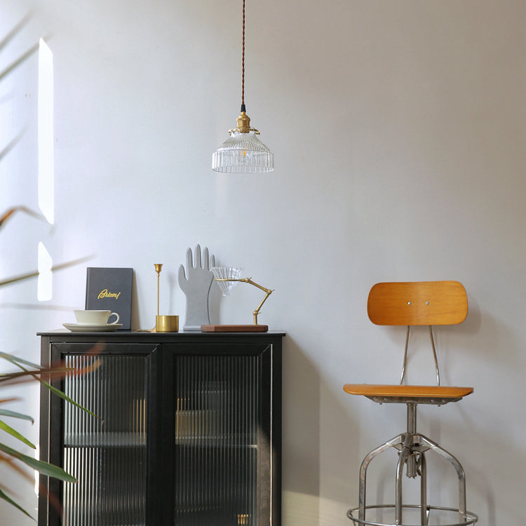 Contemporary Nordic Brass Glass Round Shape 1-Light Pendant Light For Living Room