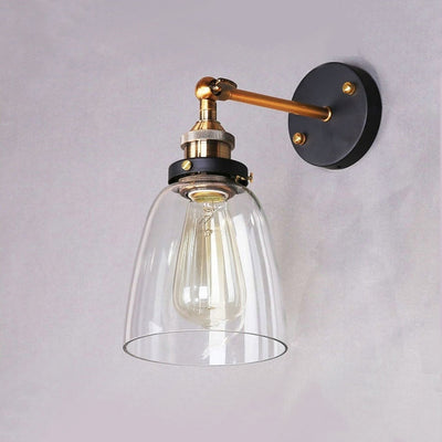 Contemporary Industrial Round Cup Iron Glass 1-Light Wall Sconce Lamp For Living Room