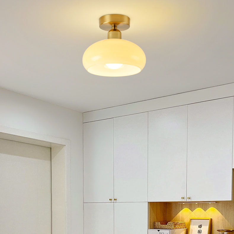 Modern Simplicity Round Hardware Glass 1-Light Semi-Flush Mount Ceiling Light For Bedroom