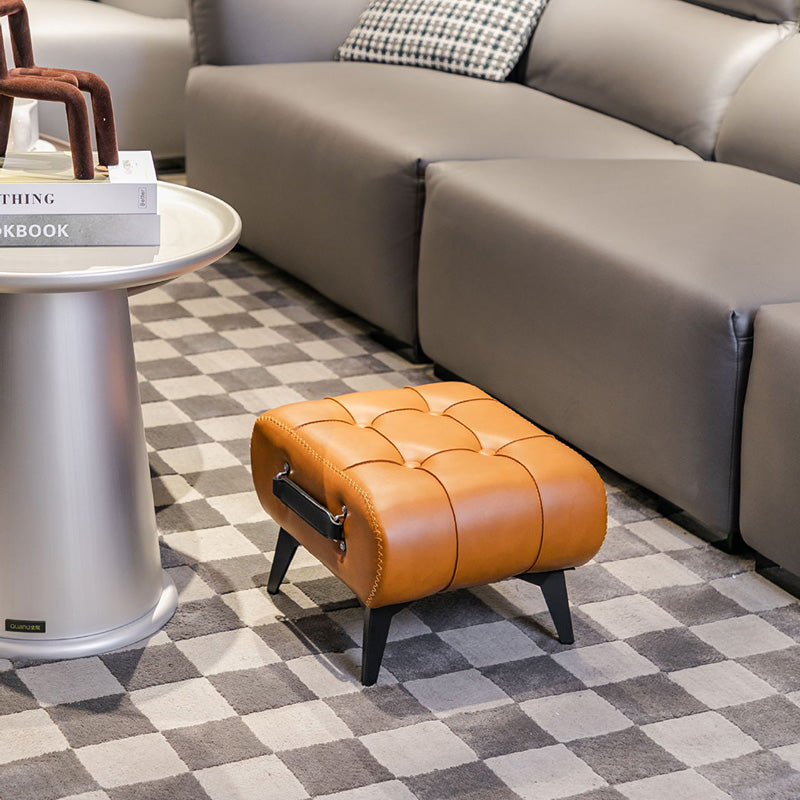 Modern Luxury Rectangular Square Faux Leather Alloy Low Stool For Living Room