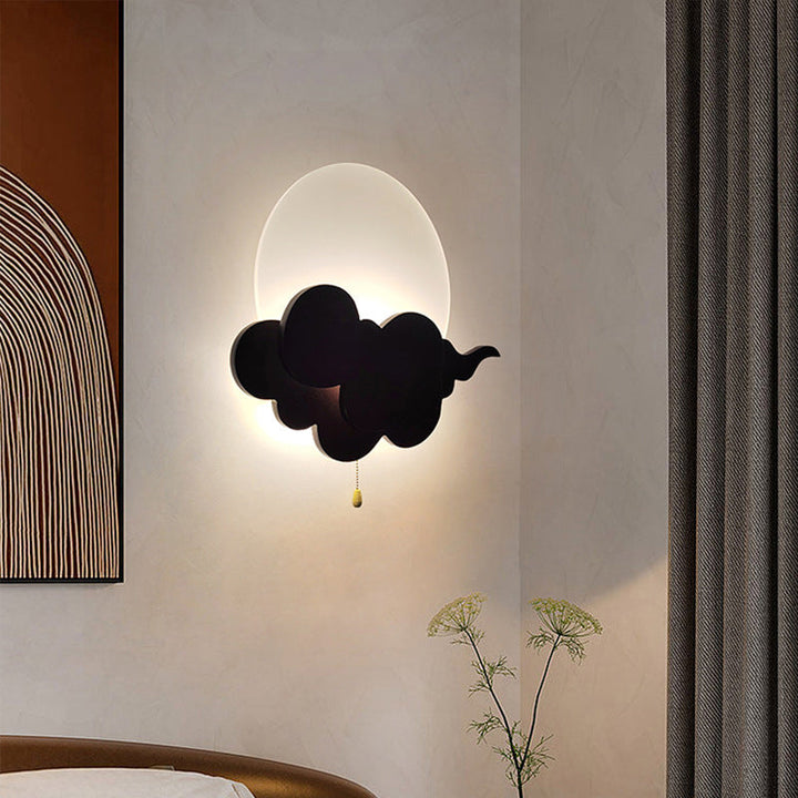 Lampe murale LED en acrylique en bois nuageux ronde chinoise traditionnelle pour salon 