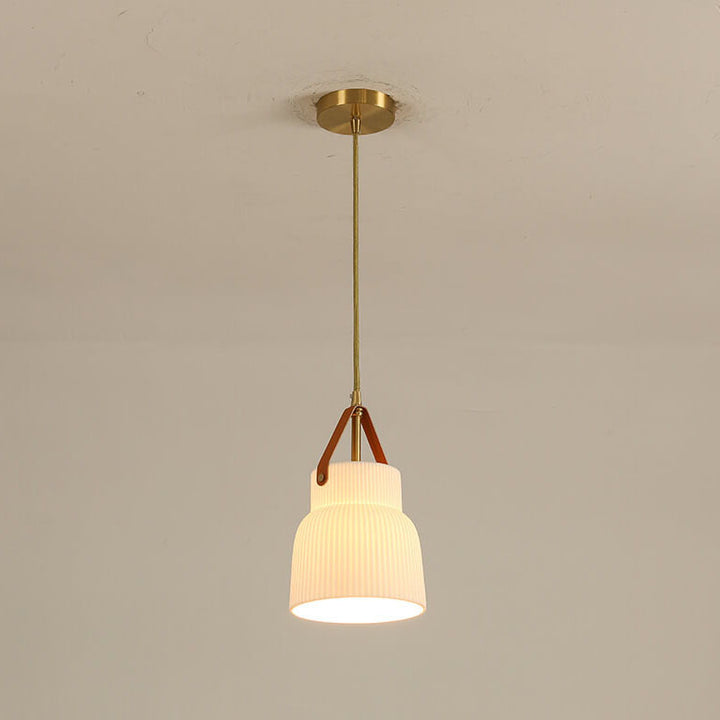 Lustre suspendu en céramique de luxe légère japonaise à 1 lumière avec embout rond en cuivre 