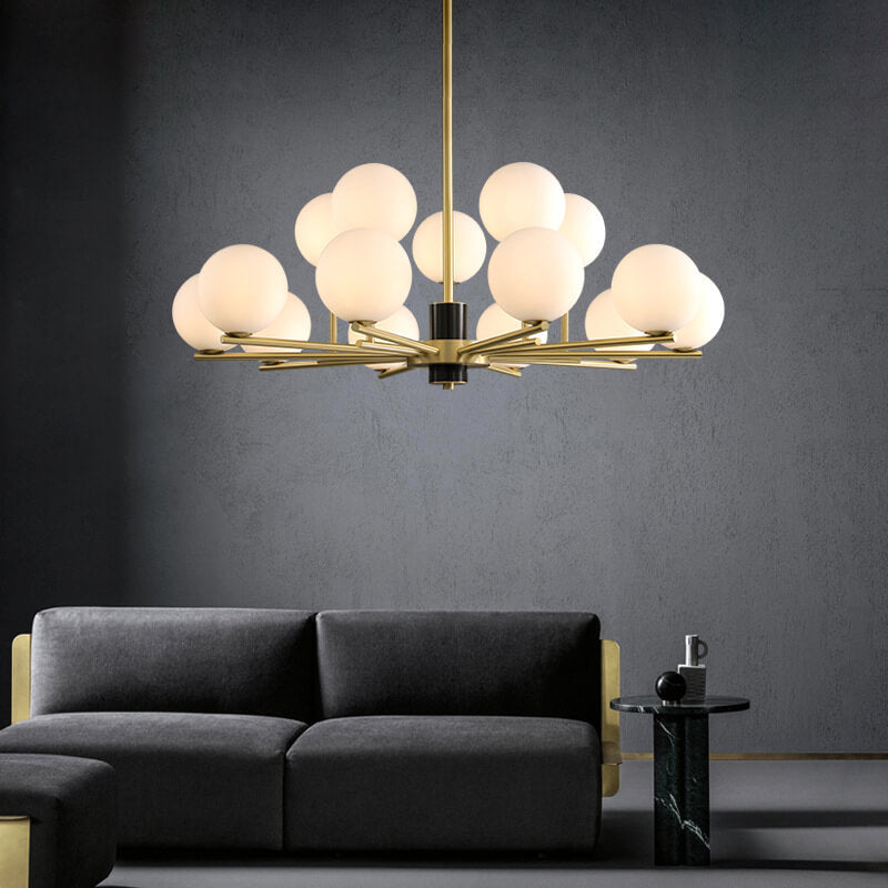Modern Luxury Glass Round Ball Copper Branch 6/8/15 Light Chandelier For Living Room