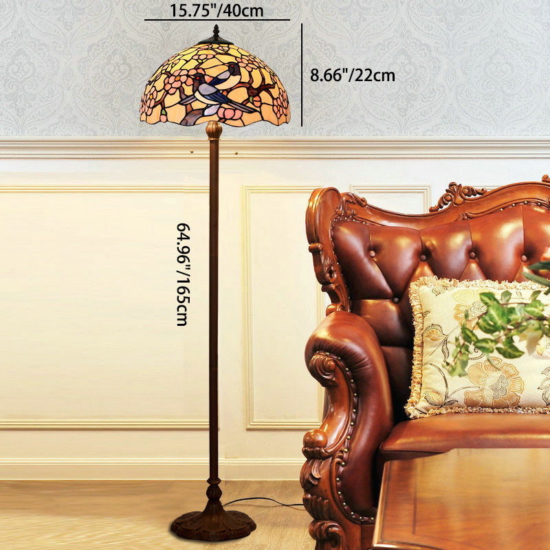 Traditional Tiffany Stained Glass Magpie Plum Blossom Dome 2-Light