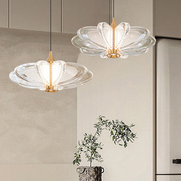 Moderna Minimalista Redonda Flor Pétalo Acero al Carbono Aluminio Acrílico LED Lámpara Colgante Para Dormitorio 