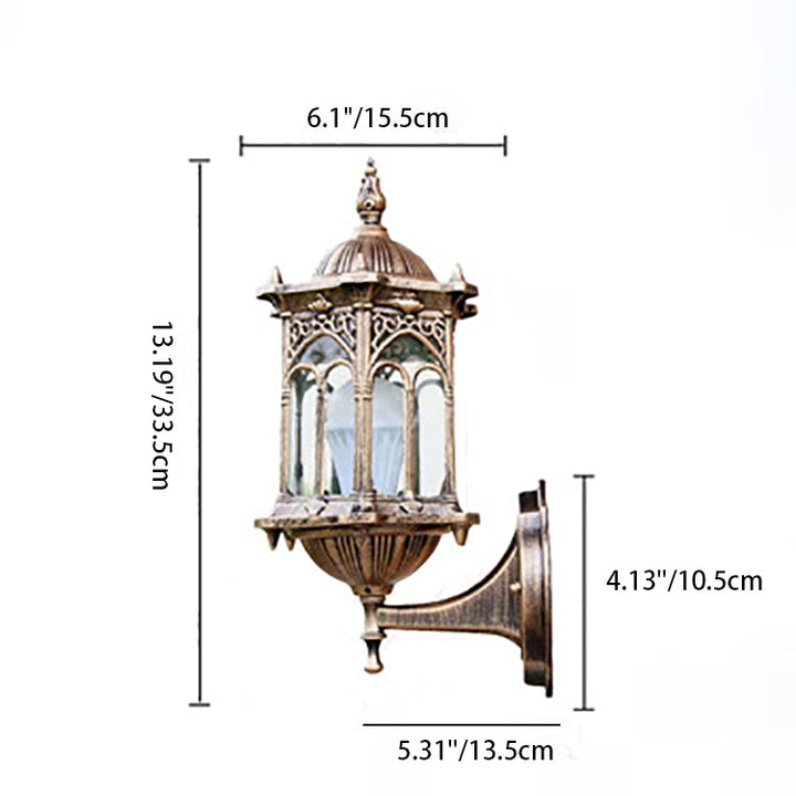 Traditionelle europäische sechseckige Wandleuchte aus Aluminium mit Wasserzeichen aus Glas mit 1 Licht für die Terrasse im Freien 
