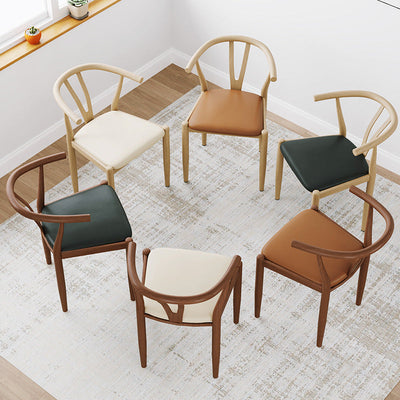 Chaise de salle à manger avec dossier incurvé carré en cuir de simplicité moderne, acier au carbone et éponge 