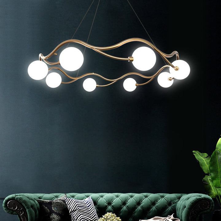 Moderne Nordic Metall Glas Runde Welle Ball Ring 8/10/12 Licht Kronleuchter Für Wohnzimmer 