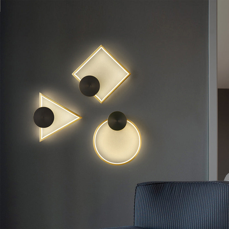 Lámpara de Aplique de Pared LED de Triángulo Cuadrado Círculo de Acrílico Latón Minimalista Moderna Para Sala de Estar 
