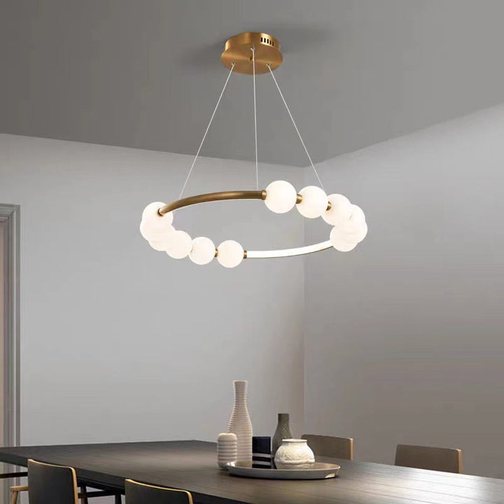 Lustre LED en aluminium et verre rond minimaliste moderne pour salon 