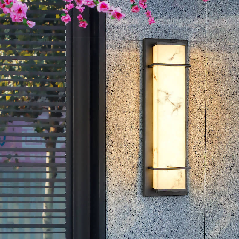 Contemporary Industrial Imitation Marble Resin Lampshade Column LED Outdoor Waterproof Wall Sconce Lamp For Garden