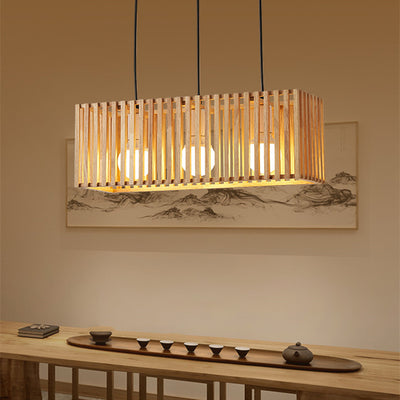 Lustre rectangulaire traditionnel en bois massif 1/3 lumières pour salon 