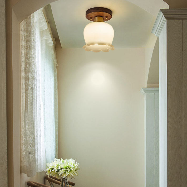 Moderne minimalistische Glockenblume Walnussharz 1-Licht Semi-Flush-Montage Deckenleuchte 
