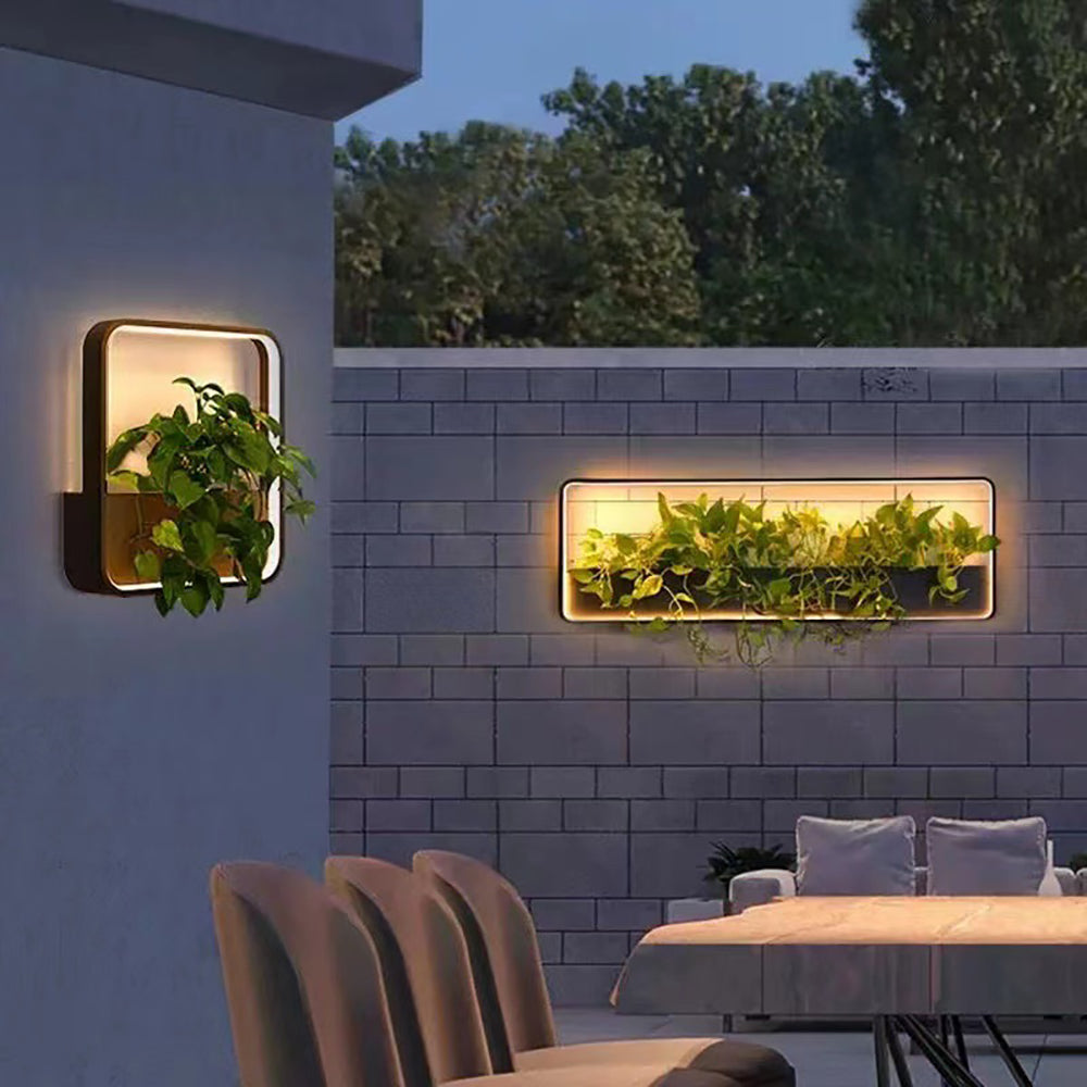 Aplique de pared LED impermeable para exterior con marco geométrico cuadrado de aluminio y acero inoxidable, estilo minimalista moderno, para jardín 