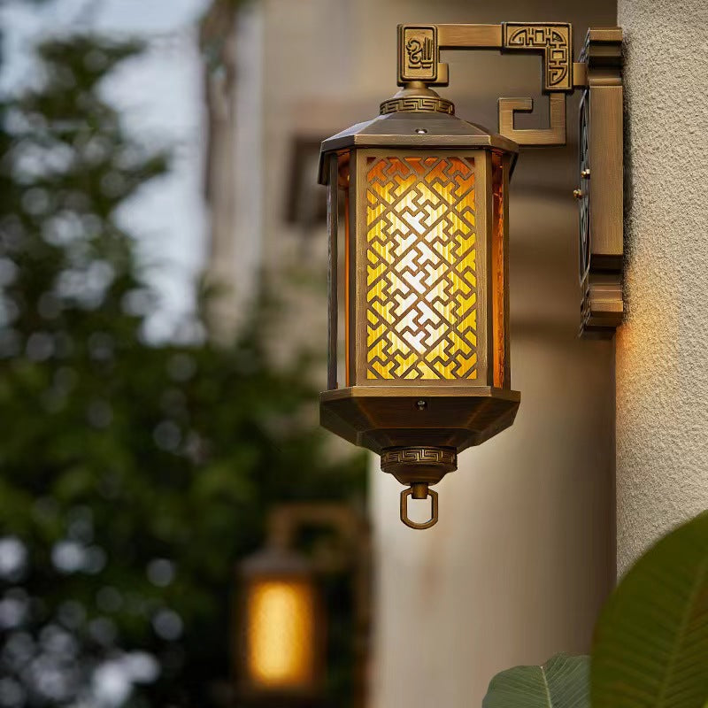 Traditionelle chinesische gebürstete Aluminium Haus Pagode 1-Licht Wandleuchte Lampe für Terrasse im Freien 