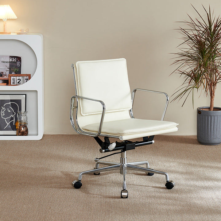 Chaise de bureau en aluminium avec dossier et accoudoirs en cuir artificiel carré rétro contemporain pour maison et bureau 