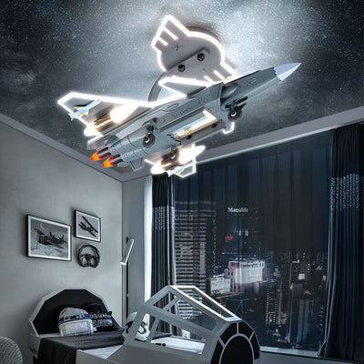 Contemporary Creative Hardware Resin Children's Aircraft LED Semi-Flush Mount Ceiling Light For Bedroom