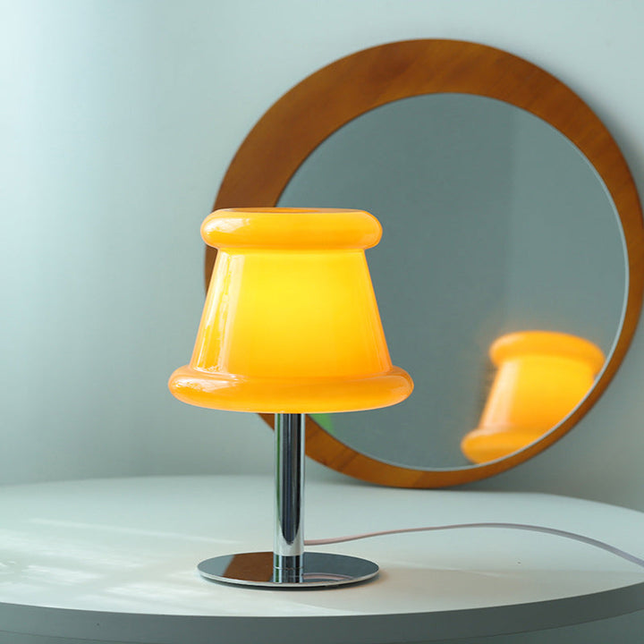 Lámpara de mesa de 1 luz de hierro con pantalla de vidrio y sombrero creativo contemporáneo para dormitorio 