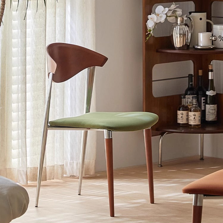 Traditional Vintage Square Plywood Velvet Iron Tapered Legs Dining Chair Backrest Armless For Dining Room