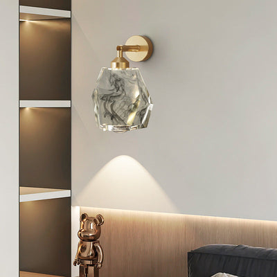Zeitgenössische Luxus-Vollkupferrahmen Harz Blattgold Tintenmalerei Schatten LED Wandleuchte Lampe für Wohnzimmer 