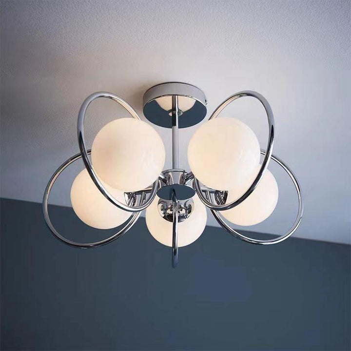 Plafonnier semi-encastré traditionnel vintage en fer avec boule en verre cercle 3/5 lumières pour salon 