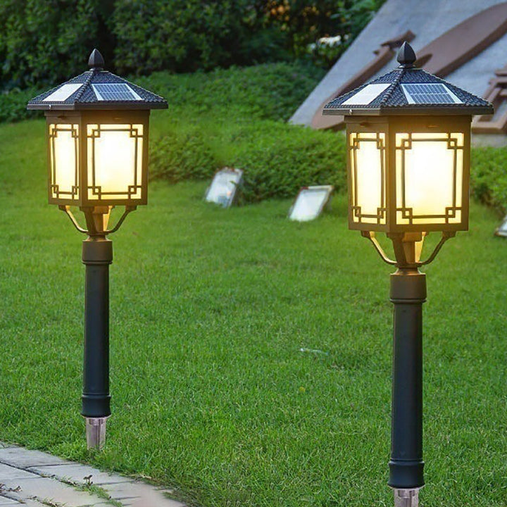 Traditional Chinese Solar Waterproof Aluminum Iron Glass Column LED Landscape Lighting Outdoor Light For Garden