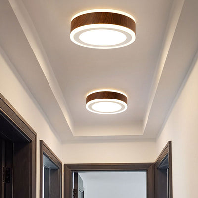 Moderne minimalistische runde quadratische Holzmaserung Hardware Acryl LED Unterputz Deckenleuchte für Wohnzimmer 