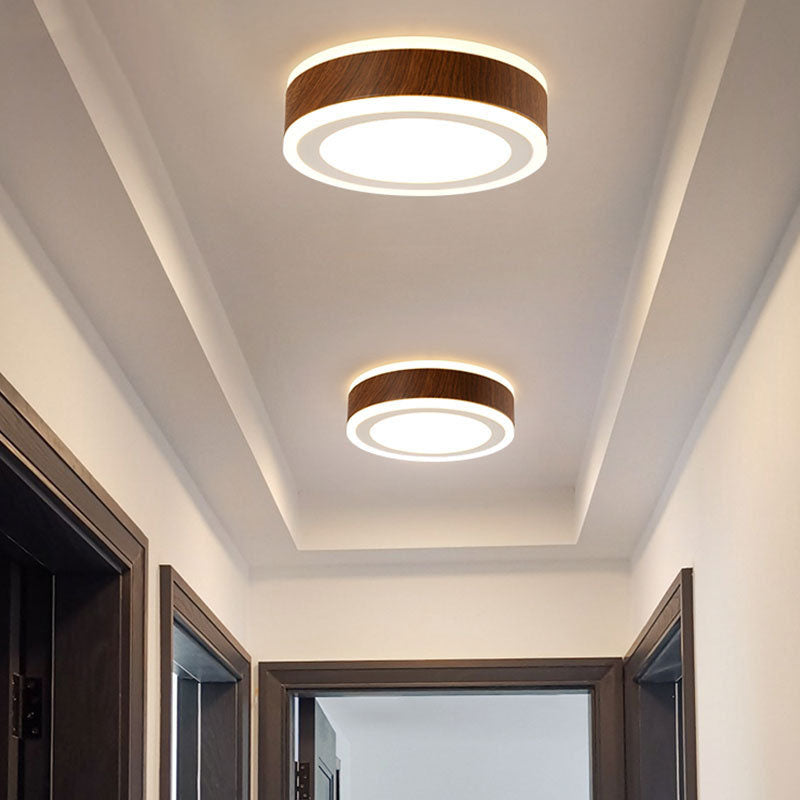 Moderne minimalistische runde quadratische Holzmaserung Hardware Acryl LED Unterputz Deckenleuchte für Wohnzimmer 