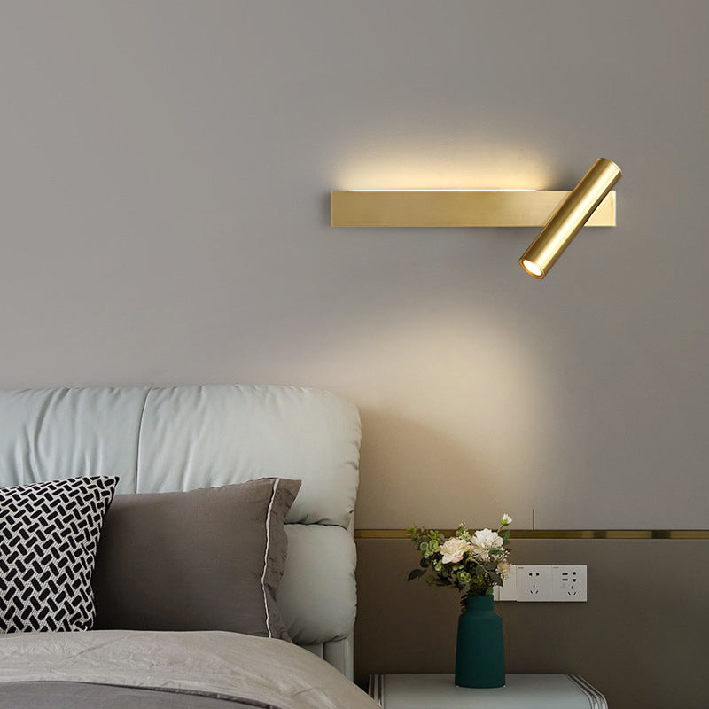 مصباح حائط LED من النحاس الكامل بشكل أسطوانة مستطيلة حديثة لغرفة النوم 