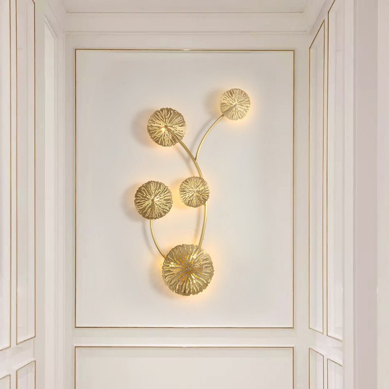 Lustre mural moderne de luxe en cuivre plein avec feuilles de lotus creuses, 3/5/7 lumières pour le salon 