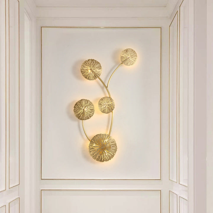 Lustre mural moderne de luxe en cuivre plein avec feuilles de lotus creuses, 3/5/7 lumières pour le salon 