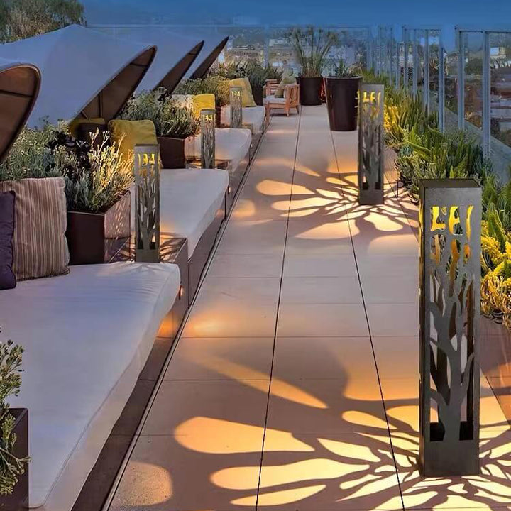 Modern Minimalist Stainless Steel Hollow Square Column LED Lawn Garden Landscape Light For Outdoor