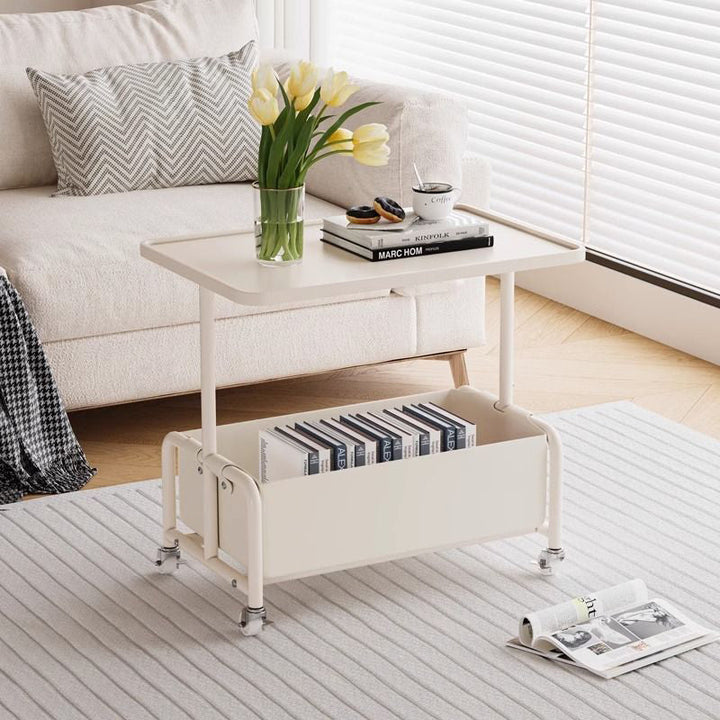 Mesa Auxiliar Movible de Almacenamiento de Cuero Sintético con Bandeja Superior de Simplicidad Moderna de 2 Niveles para Sala de Estar 
