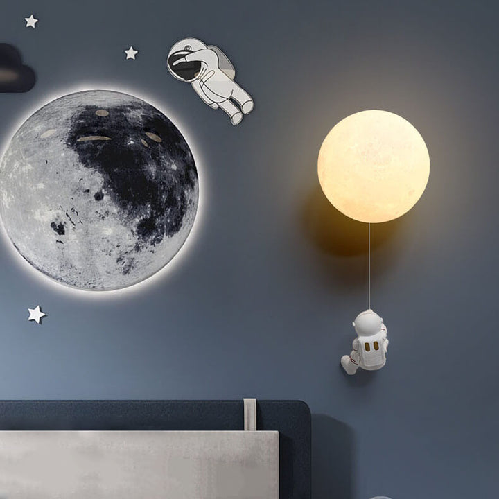 Contemporary Creative Orb Astronaut Iron Resin 1-Light Wall Sconce Lamp For Bedroom