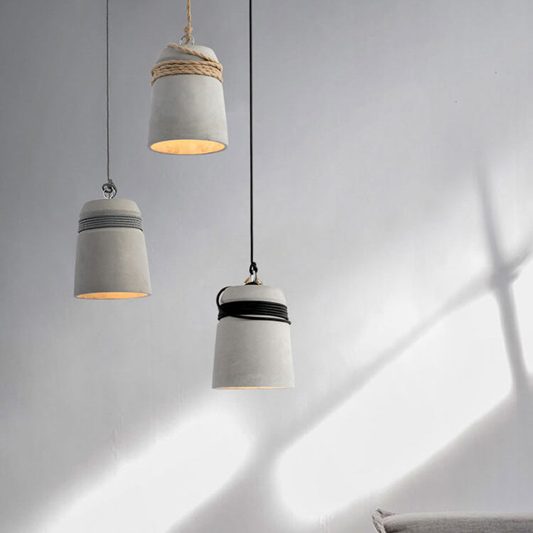 Zeitgenössische industrielle Zylinder-Zement-Pendelleuchte mit 1 Licht für Wohnzimmer 
