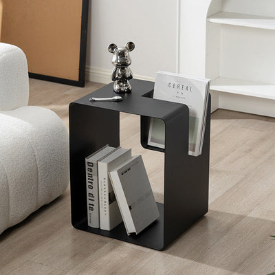 Mesa Auxiliar Moderna Minimalista Rectangular Cúbica de Hierro con 2 Almacenamientos para Sala de Estar 