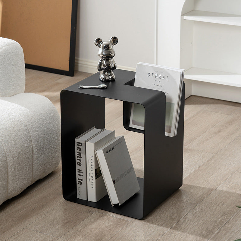 Mesa Auxiliar Moderna Minimalista Rectangular Cúbica de Hierro con 2 Almacenamientos para Sala de Estar 